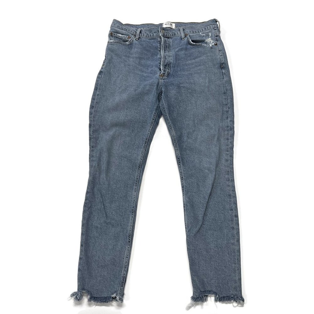 AGOLDE Nico High Rise Slim Fit Raw Hem Blue Jeans Womens 29 Button Fly